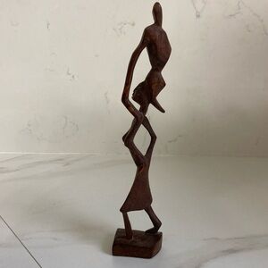 Vintage Wood African Woman Carrying Water Jug, Folk Art Figurine Wood Carving